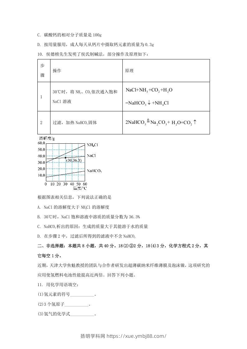 图片[3]-2024年吉林长春中考化学试题及答案(Word版)-扬明学科网
