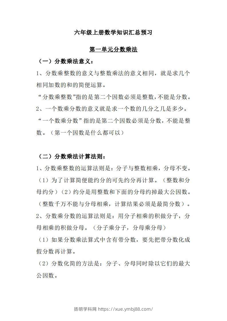 【六上】数学必背汇总-扬明学科网