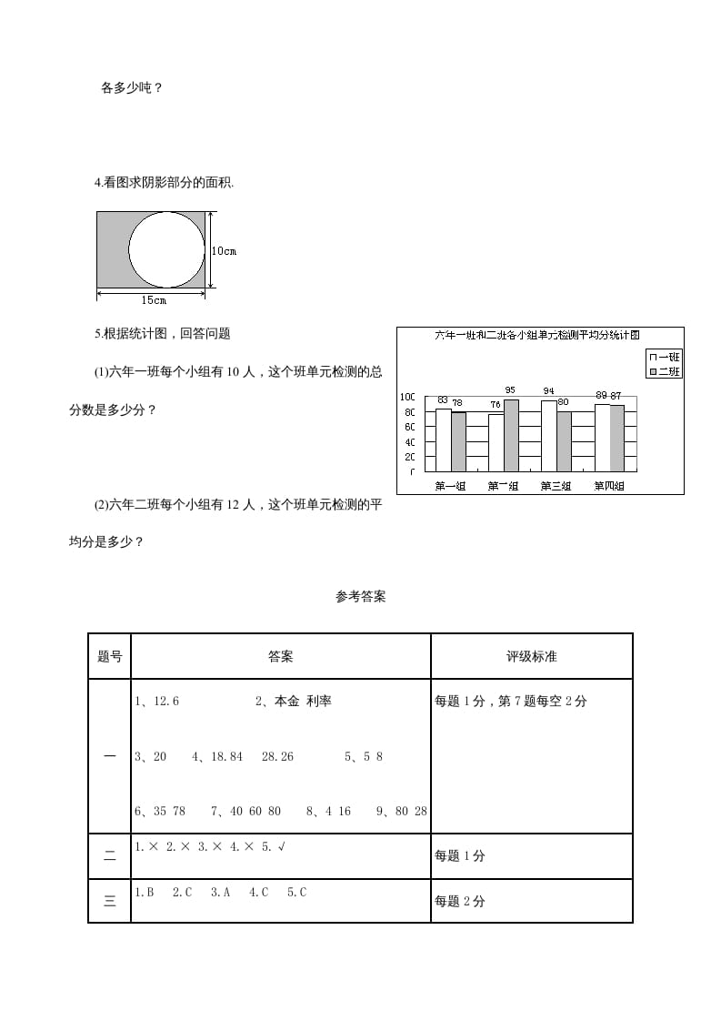 图片[3]-六年级数学上册期末练习(2)（北师大版）-扬明学科网
