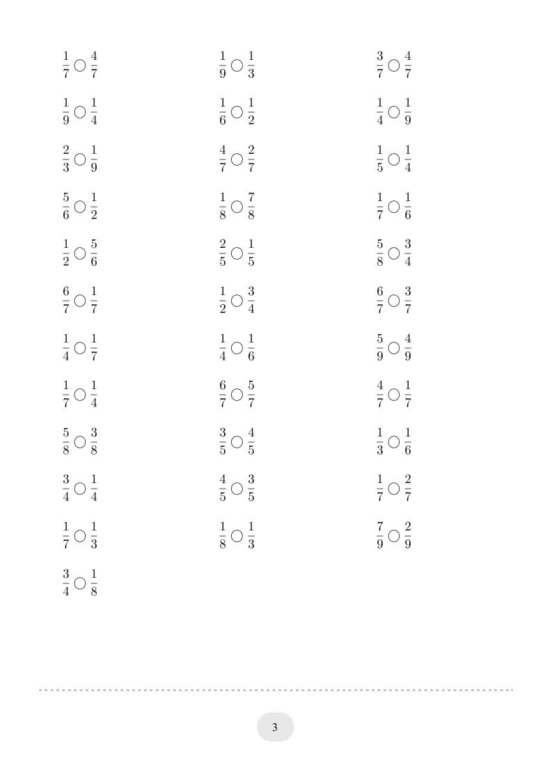 图片[3]-三年级数学上册口算题(分数比大小)1000题（人教版）-扬明学科网