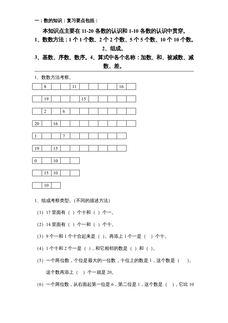 一年级数学上册专题训练—填空题（苏教版）-扬明学科网
