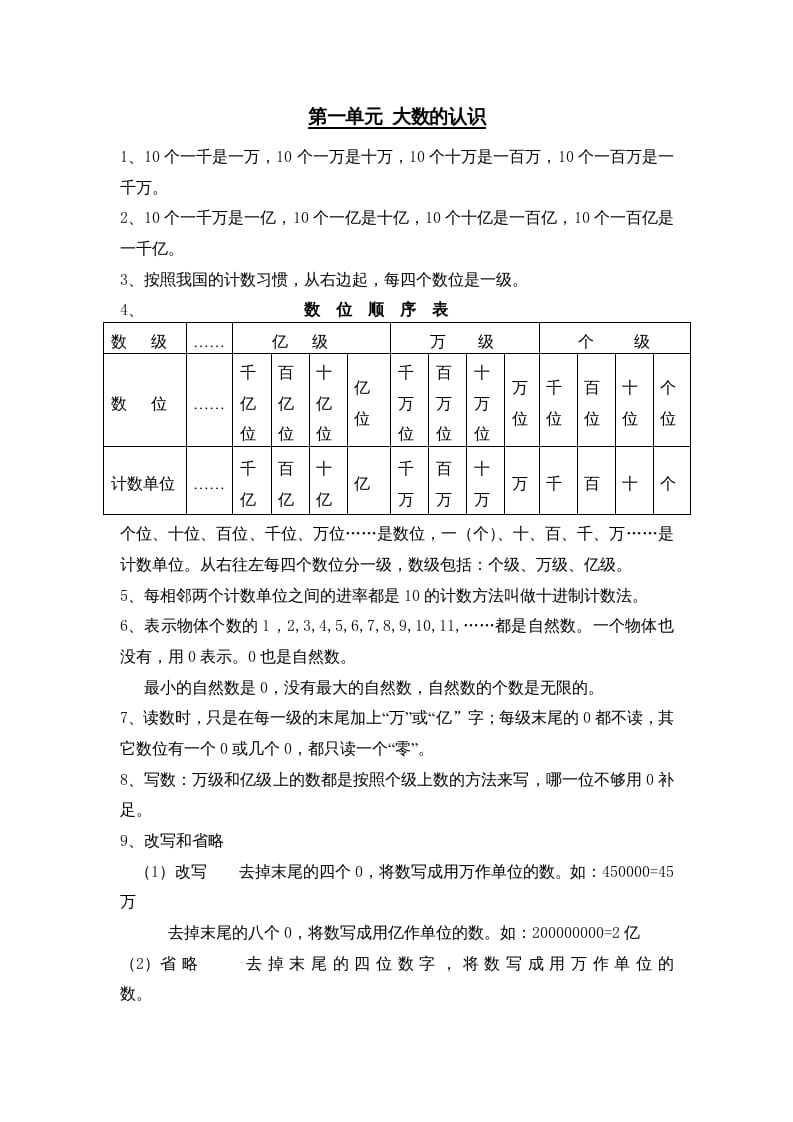 四年级数学上册第1单元归纳总结（人教版）-扬明学科网