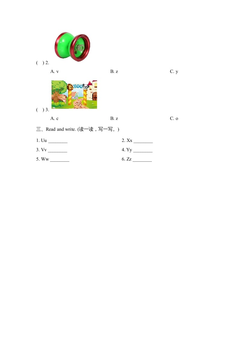 图片[2]-三年级英语上册Unit6_A_Let’s_learn同步习题(4)（人教版一起点）-扬明学科网