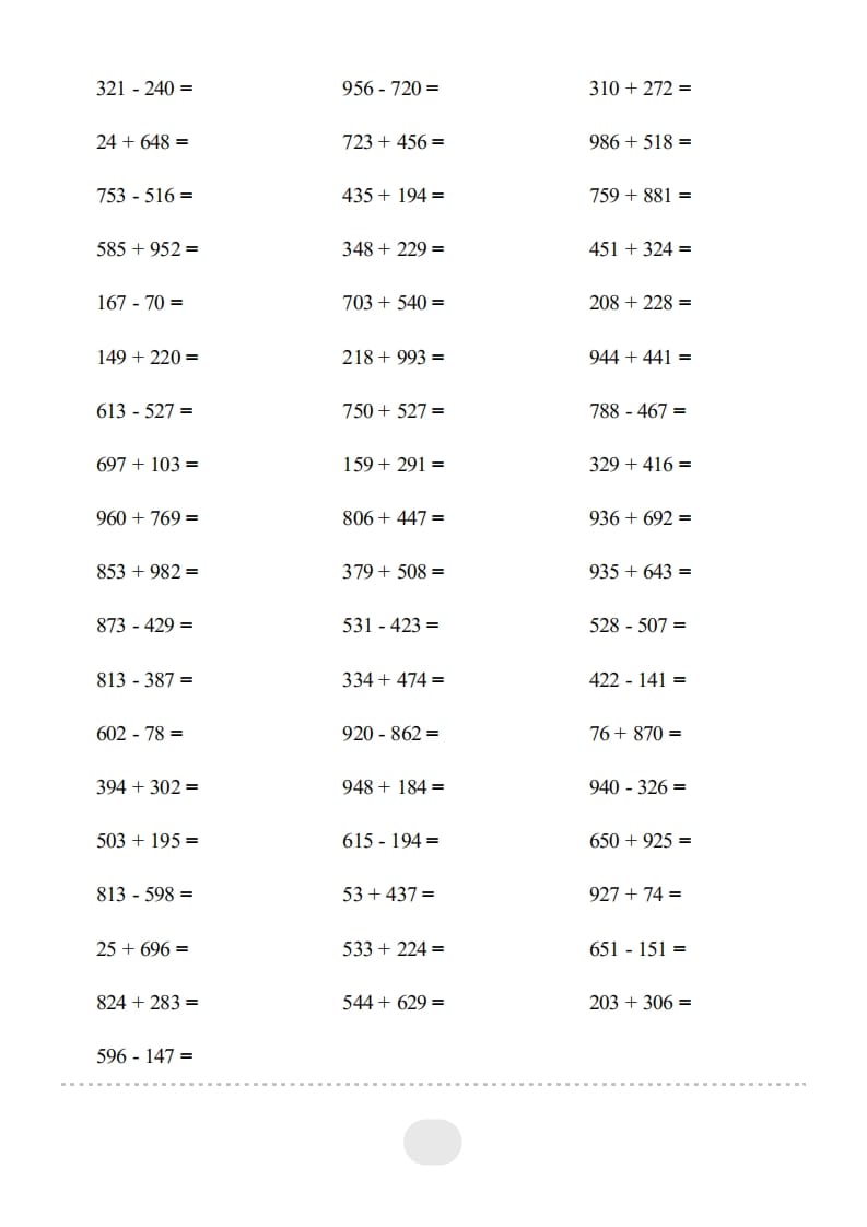 图片[2]-三年级数学上册▲口算题（万以内的加减法(二)）连打2000题（人教版）-扬明学科网