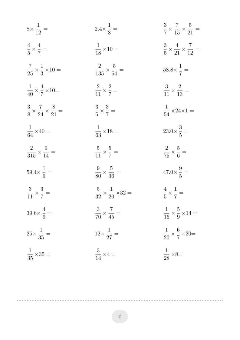 图片[2]-六年级数学上册▲口算题（分数乘法）连打版（人教版）-扬明学科网