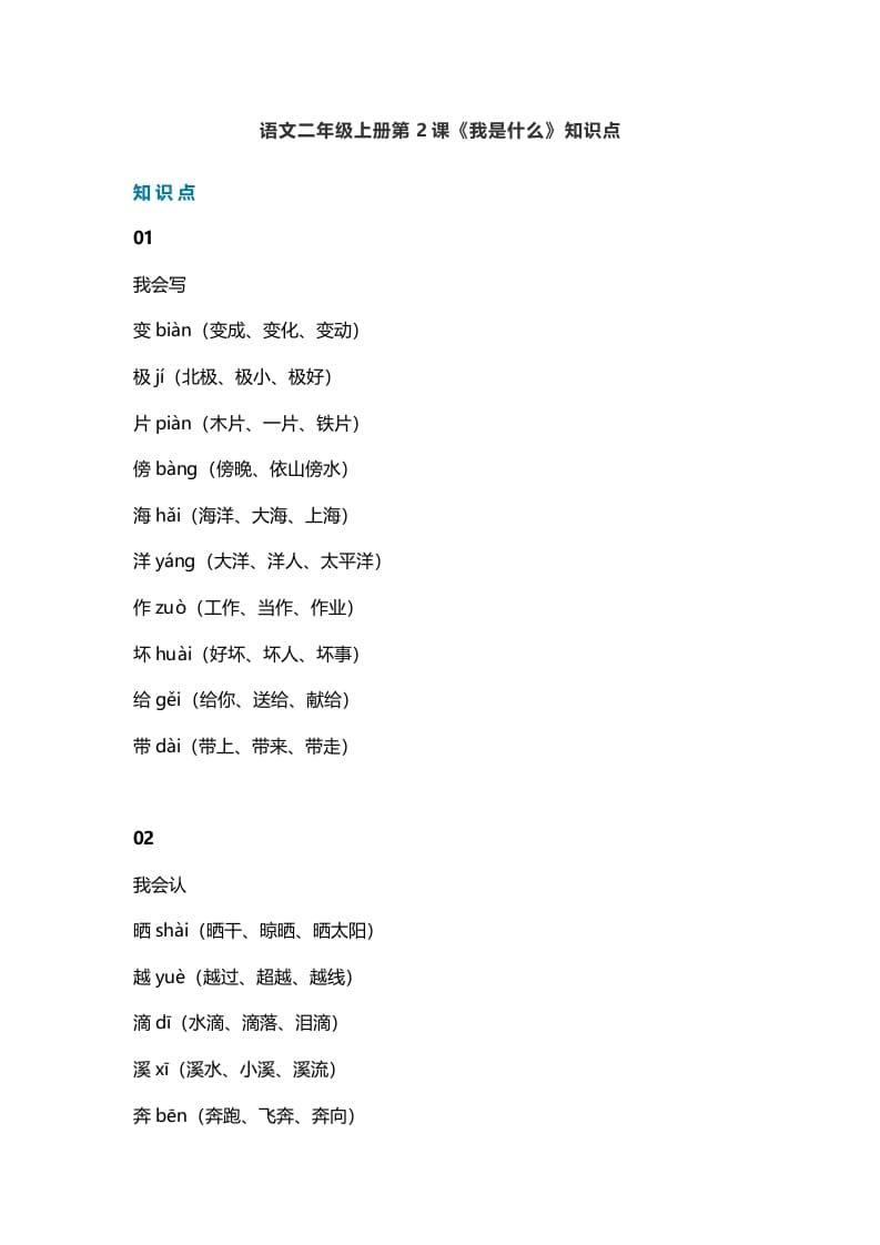 二年级语文上册2第2课《我是什么》知识点（部编）-扬明学科网