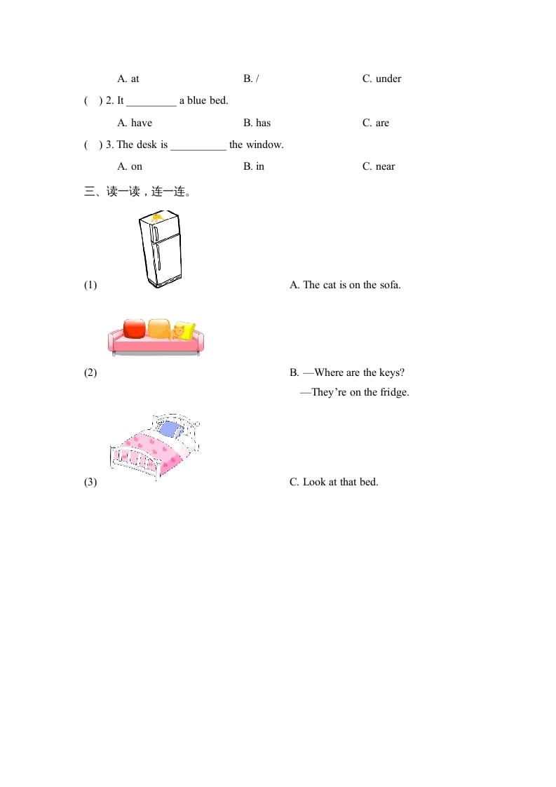图片[2]-三年级英语上册Unit4_B_Let’s_learn同步习题（人教版一起点）-扬明学科网