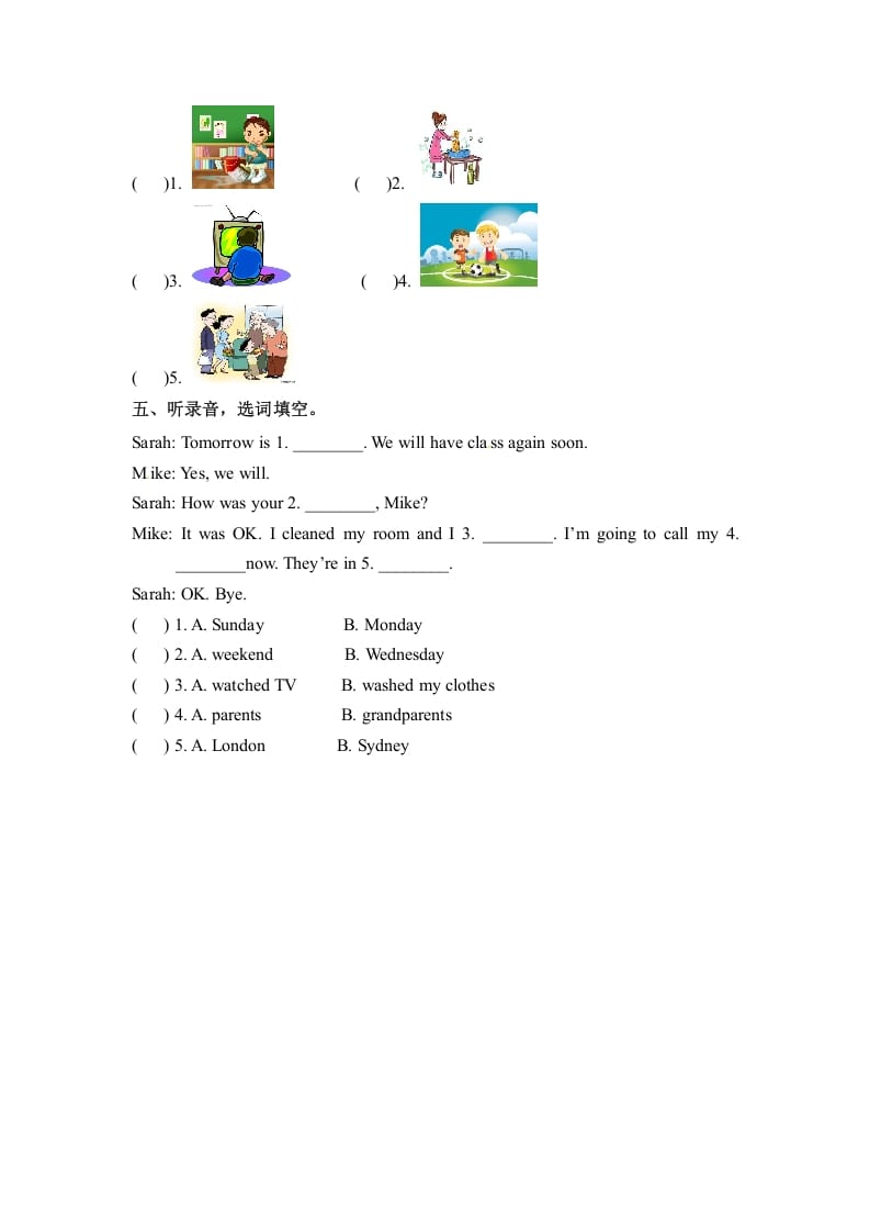 图片[2]-六年级英语下册同步听力训练-Unit2LastweekendPartA人教PEP版-扬明学科网