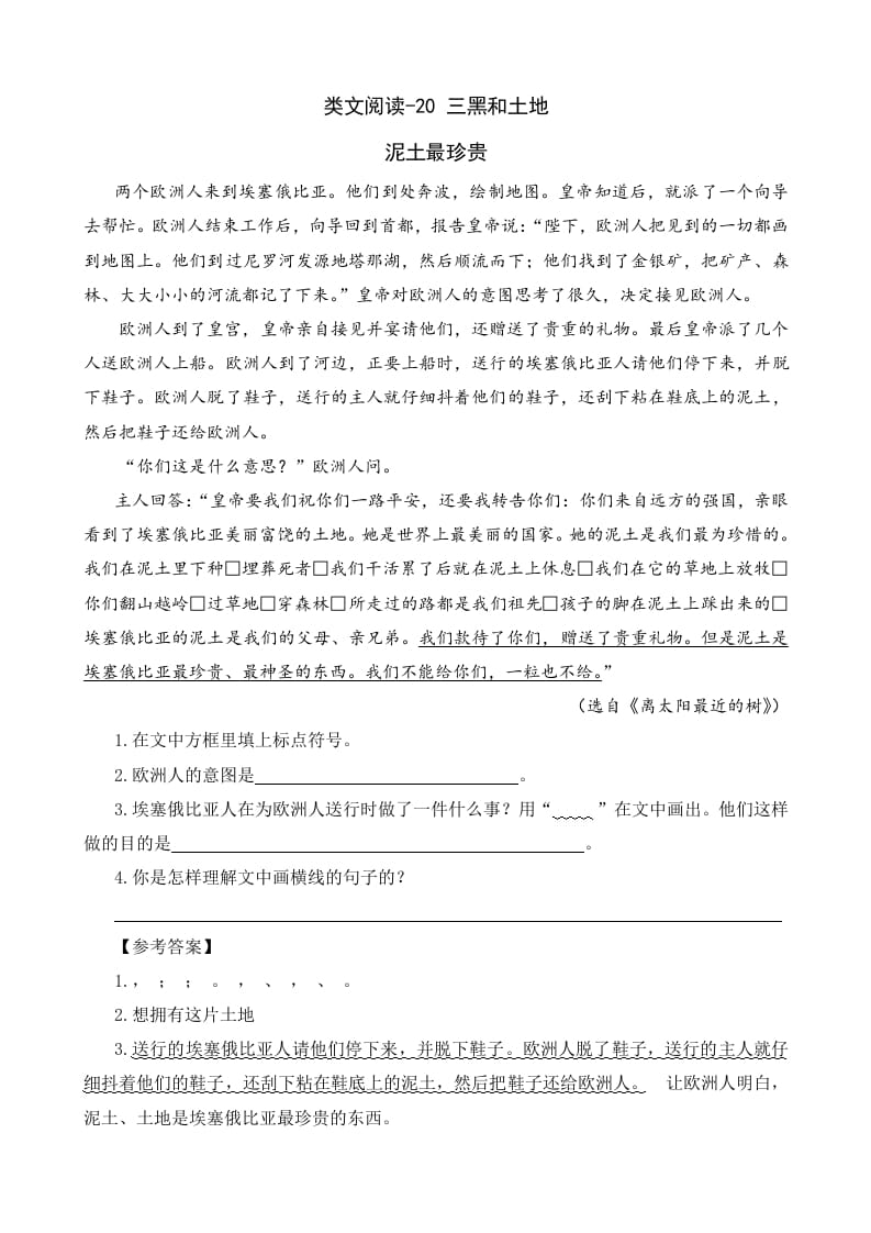 六年级语文上册类文阅读20三黑和土地（1）（部编版）-扬明学科网
