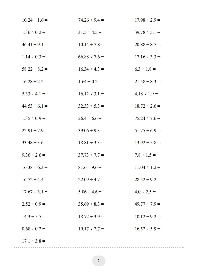 图片[2]-五年级数学上册▲口算题（一个数除以小数）连打版（人教版）-扬明学科网