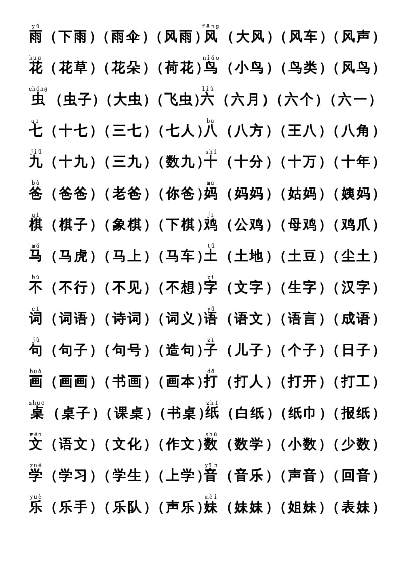 图片[2]-一年级语文上册上识字表生字组词(有答案）（部编版）-扬明学科网